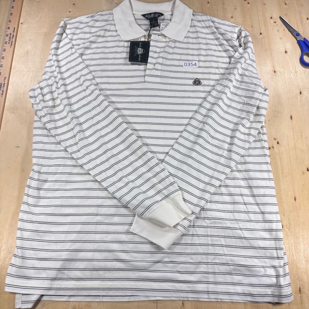 Brooks Brothers Country Club Mens XL Striped Long Sleeve Polo White Black NWT